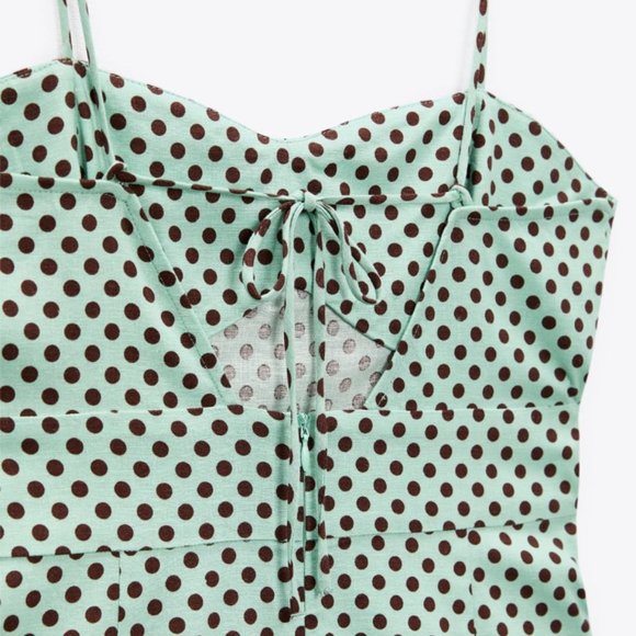 Zara Turquoises Linen Blend Polka Dot Dress - Picture 7 of 10